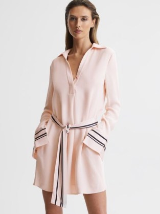 REISS FEYA STRIPE DETAIL MINI DRESS NUDE ~ collared dresses with oversized cuffs ~ polo shirt inspired fashion