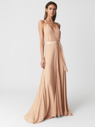 REISS ISABELLA STRAPPY MAXI DRESS NUDE ~ feminine evening occasion dresses ~ embellished shoulder straps ~ fluid event fashion ~ strappy open back ~ sweeping hemline - flipped