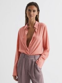 REISS EDEN MATTE SILK TUNIC SHIRT PINK ~ women’s luxe shirts