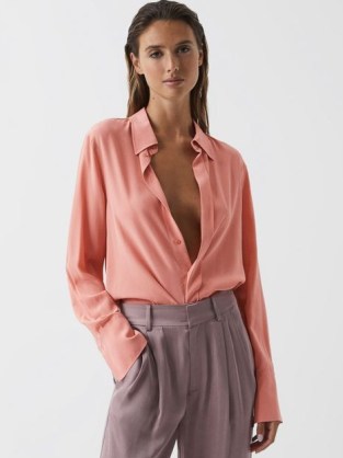 REISS EDEN MATTE SILK TUNIC SHIRT PINK ~ women’s luxe shirts - flipped