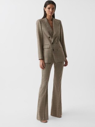 REISS SANDIE FLARED CHECK TROUSERS BROWN ~ women’s chic checked flares - flipped
