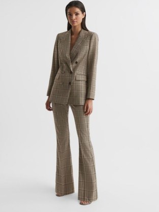 REISS SANDIE FLARED CHECK TROUSERS BROWN ~ women’s chic checked flares