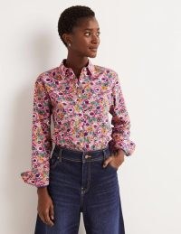 Boden Relaxed Cotton Shirt Formica Pink, Vintage Floral / women’s relaxed fit flower print shirts