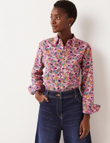 Boden Relaxed Cotton Shirt Formica Pink, Vintage Floral / women’s relaxed fit flower print shirts - flipped