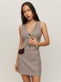 Reformation Roan Two Piece Brown / Black Check ~ checked fashion co-ords ~ women’s stylish vest top and mini skirt fashion sets