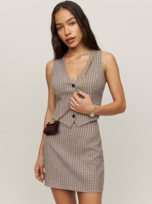 Reformation Roan Two Piece Brown / Black Check ~ checked fashion co-ords ~ women’s stylish vest top and mini skirt fashion sets