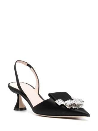 Rodo crystal-embellished mules in black – pointed toe slingback pumps – glamorous slingbacks – vintage style evening glamour - flipped