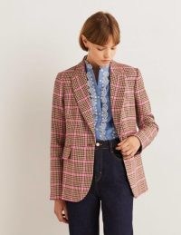 Boden 70s Tailored Blazer Brown and Pink Check / women’s checked blazers