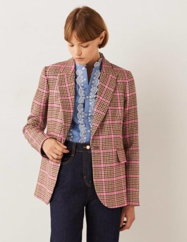 Boden 70s Tailored Blazer Brown and Pink Check / women’s checked blazers - flipped