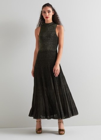 L.K. BENNETT Scott Black and Gold Sparkle Knit Pleated Dress ~ sleeveless metallic fibre occasion dresses ~ chic understated party clothes