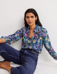 Boden Silk Shirt Riviera Blue, Pretty Paradise / women’s floral print shirts