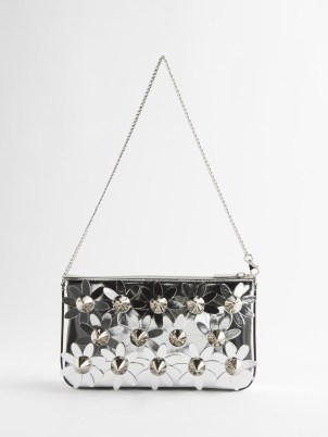 CHRISTIAN LOUBOUTIN Loubila spike-embellished leather pouch in silver / floral metallic chain strap shoulder bags / luxe evening handbags / matchesfashion - flipped