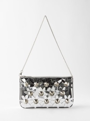 CHRISTIAN LOUBOUTIN Loubila spike-embellished leather pouch in silver / floral metallic chain strap shoulder bags / luxe evening handbags / matchesfashion
