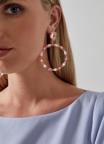 L.K. BENNETT Simone Pink Crystal Hoop Earrings ~ statement occasion hoops ~ glamorous party jewelllery - flipped