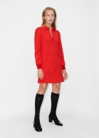 ME and EM Sporty Ponte Shift Dress in Racing Red – women’s collared long sleeve vintage style dresses – womens bright retro fashion