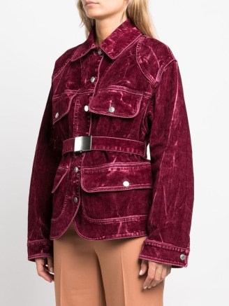 Stella McCartney flocked velvet belted jacket dark red – women’s luxe belted utility style jackets – farfetch - flipped