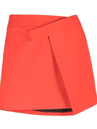 The Attico Cloe asymmetric miniskirt in red ~ bright mini skirts with asymmetrical front ~ farfetch women’s fashion - flipped