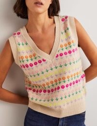 Boden V-neck Knitted Tank Top Chinchilla Melange, Floral / women’s sleeveless sweaters / trendy tanks / womens patterned vest tops / pretty vests