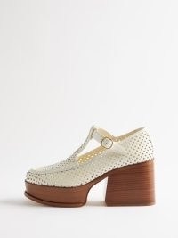 GABRIELA HEARST Aria 90 perforated leather Mary Jane shoes in white – chunky block heel Mary Janes – T-bar platforms – MATCHESFASHION