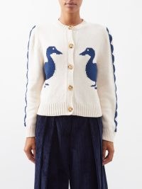 S.S. DALEY Jasper duck-intarsia lambswool cardigan in Ivory | women’s cute button up cardigans | MATCHESFASHION womens knitwear