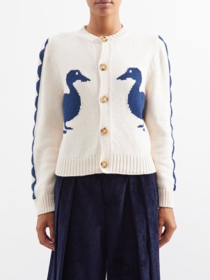 S.S. DALEY Jasper duck-intarsia lambswool cardigan in Ivory | women’s cute button up cardigans | MATCHESFASHION womens knitwear - flipped