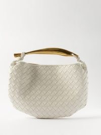 BOTTEGA VENETA Sardine Intrecciato-leather handbag in white | designer woven top handle handbags | luxe bags