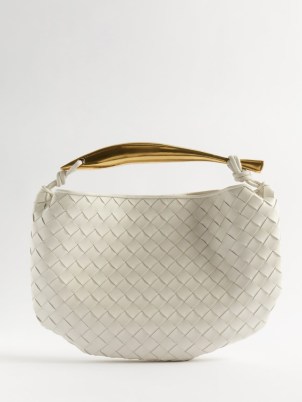 BOTTEGA VENETA Sardine Intrecciato-leather handbag in white | designer woven top handle handbags | luxe bags - flipped