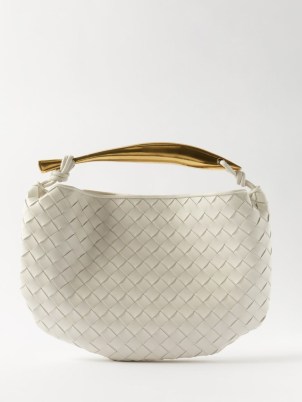 BOTTEGA VENETA Sardine Intrecciato-leather handbag in white | designer woven top handle handbags | luxe bags