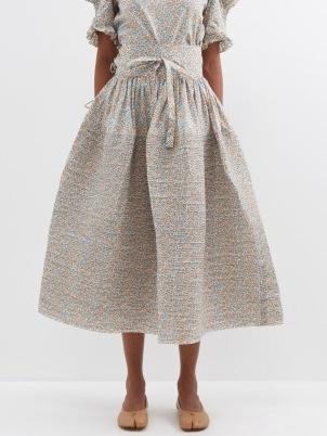HORROR VACUI Toga floral-print cotton-poplin midi skirt ~ voluminous tie waist skirts ~ feminine fashion - flipped