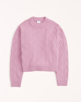 Abercrombie & Fitch Checkerboard Classic Crew Sweater in Pink ~ women’s checked sweaters - flipped