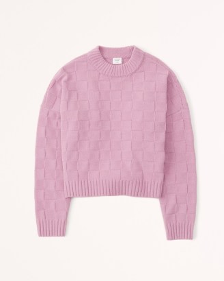 Abercrombie & Fitch Checkerboard Classic Crew Sweater in Pink ~ women’s checked sweaters
