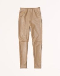 Abercrombie & Fitch Classic Vegan Leather Leggings in Brown – neutral luxe style faux leather trousers