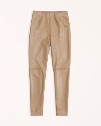 Abercrombie & Fitch Classic Vegan Leather Leggings in Brown – neutral luxe style faux leather trousers - flipped