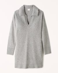 Abercrombie & Fitch Collared Easy Mini Sweater Dress | grey pullover jumper dresses | knitted fashion