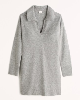 Abercrombie & Fitch Collared Easy Mini Sweater Dress | grey pullover jumper dresses | knitted fashion - flipped