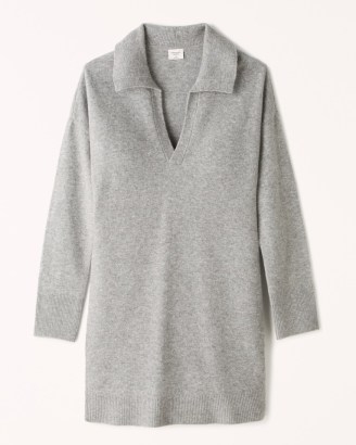 Abercrombie & Fitch Collared Easy Mini Sweater Dress | grey pullover jumper dresses | knitted fashion