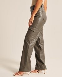 Abercrombie & Fitch Curve Love Vegan Leather Cargo 90s Relaxed Pants – women’s grey faux leather side pocket detail trousers ~ luxe style fashion