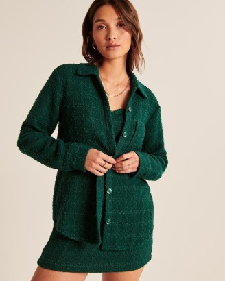 Abercrombie & Fitch Oversized Tweed Shirt Jacket in Green – women’s textured overshirts – womens checked shackets