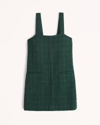 Abercrombie & Fitch Tweed Shift Mini Dress in Green – sleeveless pinafore style dresses – checked textured fashion