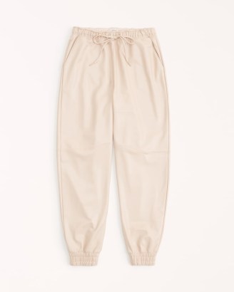 Abercrombie & Fitch Vegan Leather Sunday Joggers in Cream ~ sports luxe fashion ~ women’s faux leather jogging bottoms - flipped