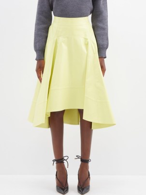 BOTTEGA VENETA Asymmetric-hem leather midi skirt in yellow ~ lemon high low hemline skirts ~ matchesfashion - flipped