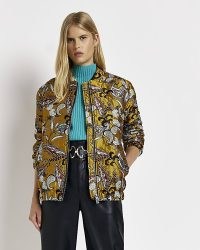 RIVER ISLAND YELLOW JACQUARD FLORAL BOMBER JACKET / women’s casual on-trend zip up jackets