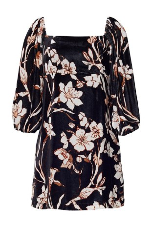 Cara Cara Adolophine Dress INSLEE FLORAL BLACK / luxe velvet square neck mini dresses / billowy balloon sleeves - flipped