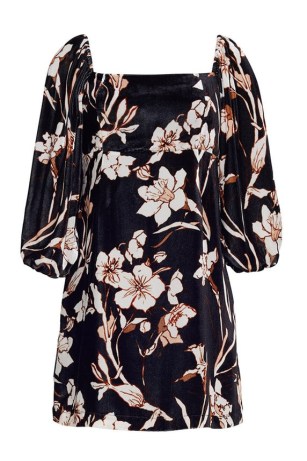 Cara Cara Adolophine Dress INSLEE FLORAL BLACK / luxe velvet square neck mini dresses / billowy balloon sleeves