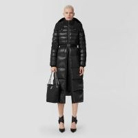 BURERRY Contrast Hood Nylon Puffer Coat Black – chic longline padded coats – women’s designer winter outerwear