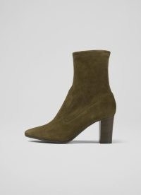 L.K. BENNETT Alice Olive Stretch Suede Ankle Boots ~ dark green block heel boot ~ autumn footwear ~ winter colours ~ almond toe