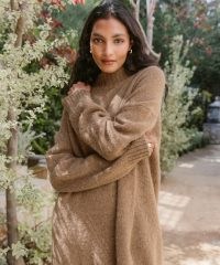 JENNI KAYNE Alpaca Mockneck Pullover in Tan ~ women’s brown high neck drop shoulder pullovers ~ womens slouchy knits ~ chic split hem jumpers