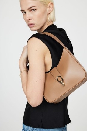 ANINE BING CLEO BAG in CAMEL | light brown leather shoulder bags | 90s inspired handbags