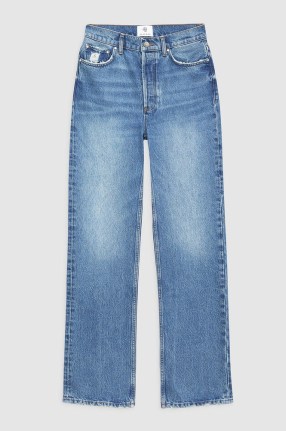 ANINE BING KAT JEAN in AQUA BLUE | women’s ultra high rise straight leg jeans | fits at the hips straightens out at the thigh | womens 90s inspired rigid denim fashion