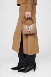 ANINE BING MINI CLEO BAG CAMEL EMBOSSED | small luxe crocodile effect leather bags | chic brown top handle handbags